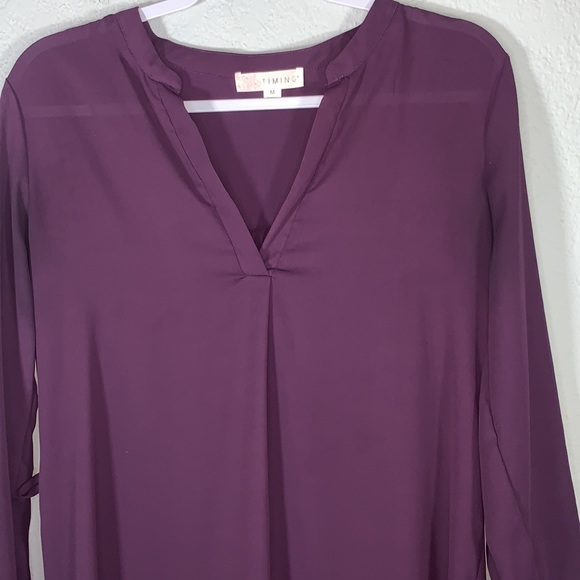 Timing Purple Solid V Neck Roll tab Sleeves Shirt Dress size Medium - Picture 6 of 12